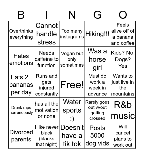 Savannah Bingo Card