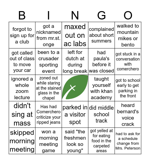 St. Mary's Bingo Card