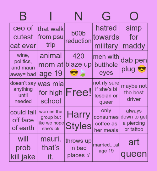 Kealyn’s Bingo Card