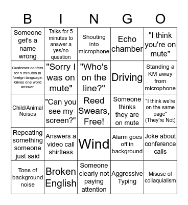 International Conference Call Bingo Card