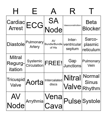 Heart Physiology Bingo Card