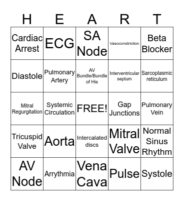 Heart Physiology Bingo Card