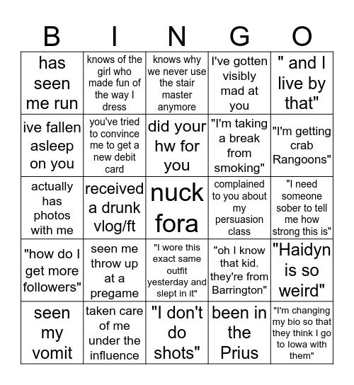 Nora copple Bingo Card