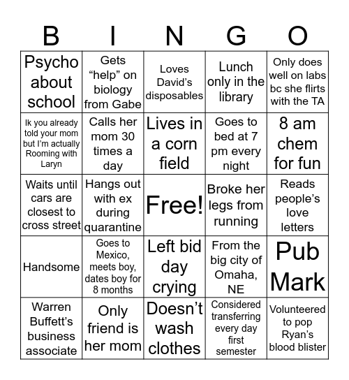 Gracie E. Berentson Bingo Card