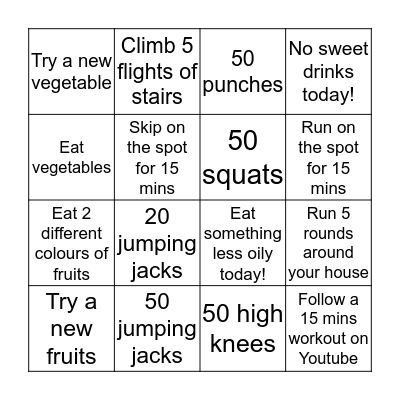 Fitness Challenge Bingo Card