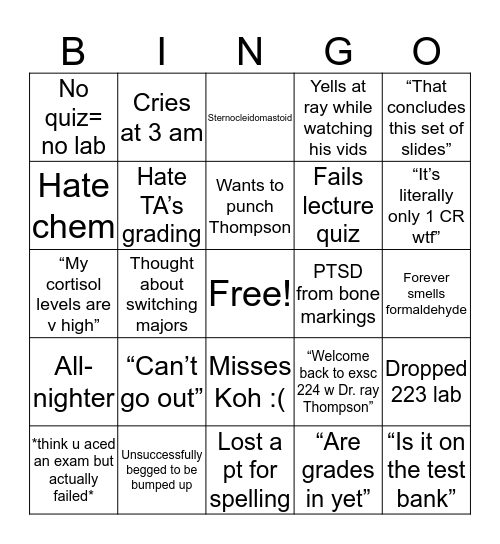 Pre-something science Bingo Card