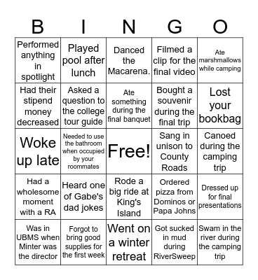 SSU UBMS Bingo (by Isaac Dickess) Bingo Card