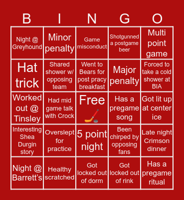 Bridgewater State Hockey Bingo Card