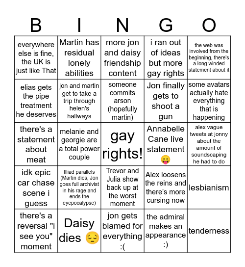 daisytonnergf's tma season 5 predictions Bingo Card