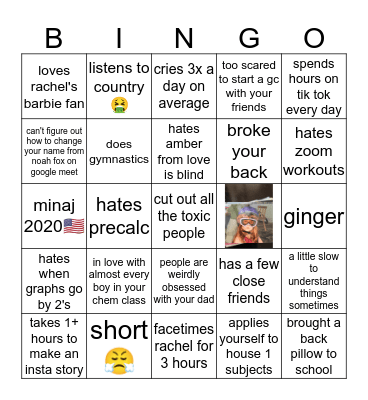 hannah Bingo Card
