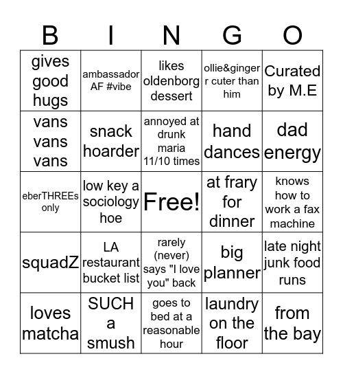 Matt Eberle Bingo Card