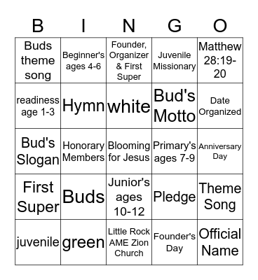 Buds of Promise Bingo Card