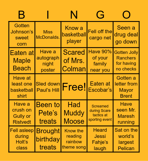 Pelican Rapids Bingo Card