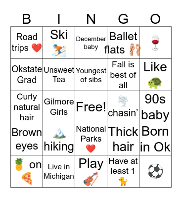 Jasmine Bingo Card