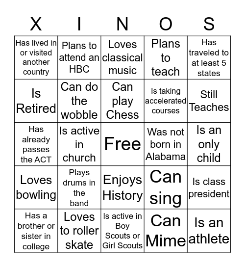 Find Someone Who (Without Talking) Bingo Card