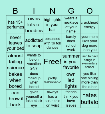 Isabella’s Bingo Card