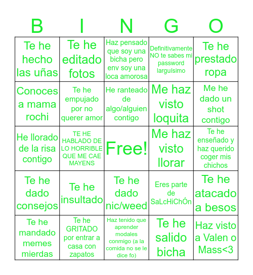 Nacho's Bingo Card