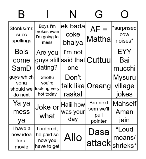 Bingo mad angles Bingo Card