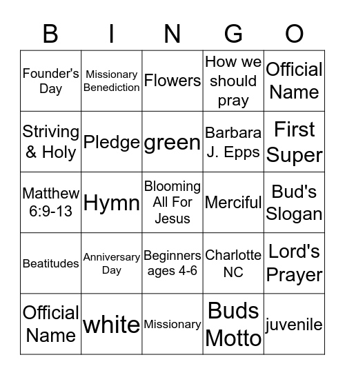 Buds of Promise Bingo Card