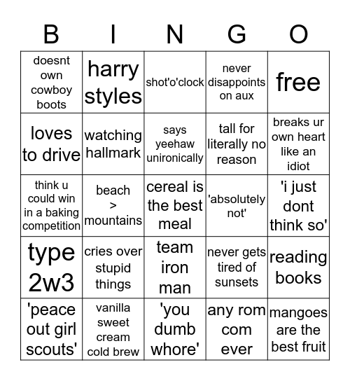 sam bingo Card