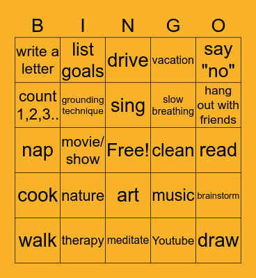 Mental Monarchs Mental Health Coping Bingo Card