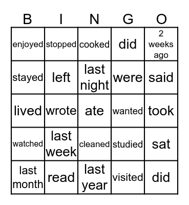 Past Tense Verbs Bingo Card