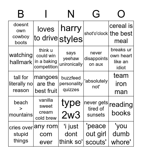 sam bingo Card