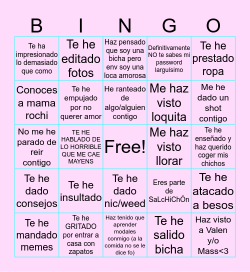 Nacho's Bingo Card