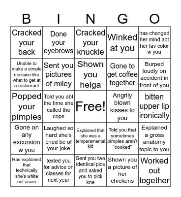 Mina’s Bingo Card