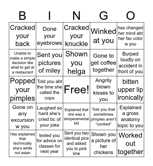 Mina’s Bingo Card
