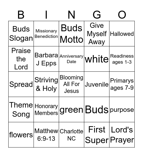 Buds of Promise Bingo Card