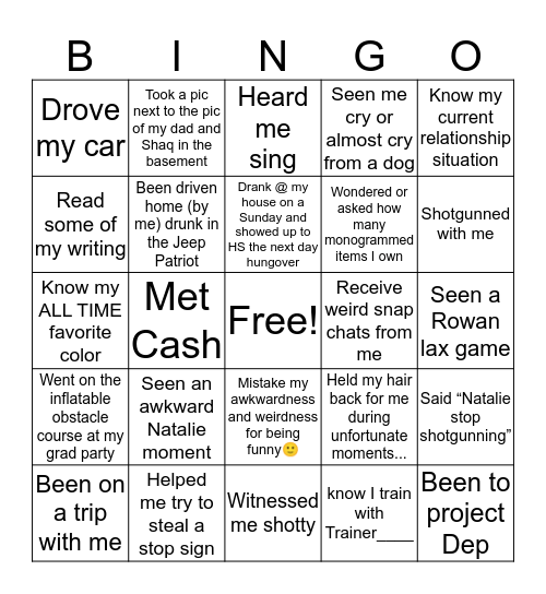 Natalie’s Bingo Card