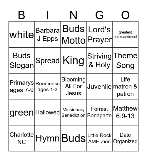 Buds of Promise Bingo Card