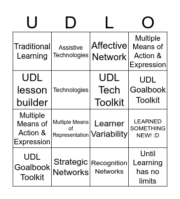 UDL Professional Development Bingo Card