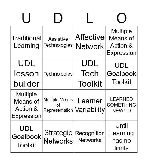 UDL Professional Development Bingo Card