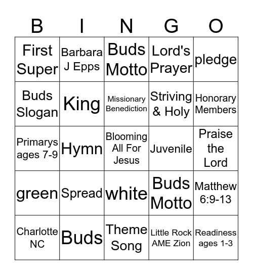 Buds of Promise Bingo Card