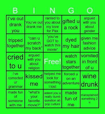 Sawyer Bingo Card