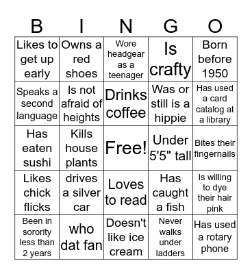 Beta Sigma Phi Bingo Card