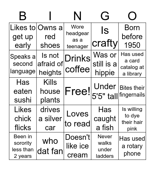 Beta Sigma Phi Bingo Card