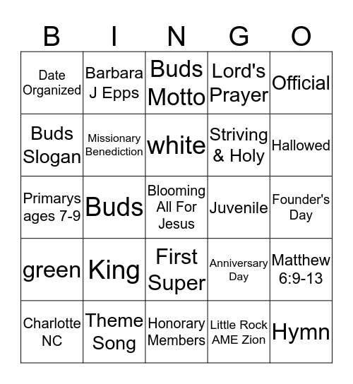 Buds of Promise Bingo Card