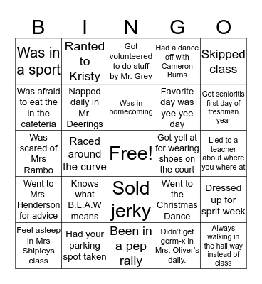 Vanoss Highshool Bingo Card