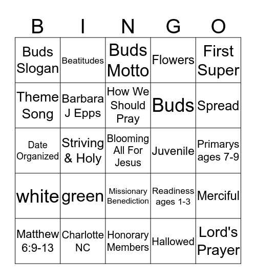 Buds of Promise Bingo Card