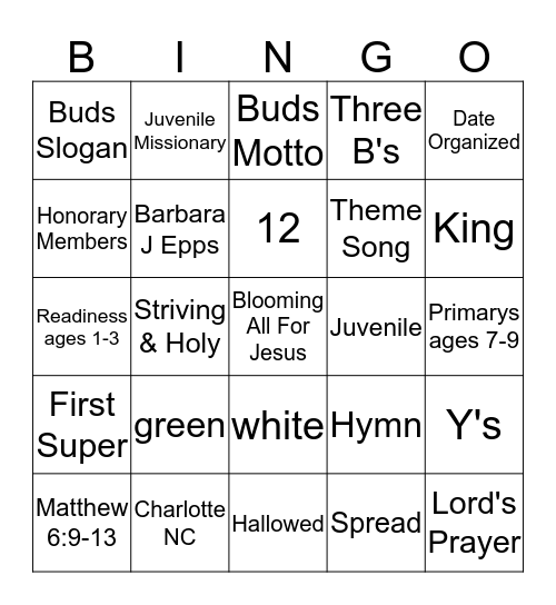 Buds of Promise Bingo Card