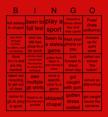 GBCS Bingo Card