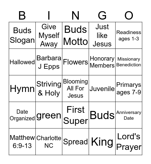 Buds of Promise Bingo Card