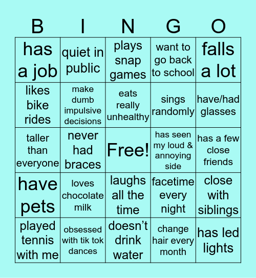 MIA’S BINGO🤪🤪 Bingo Card