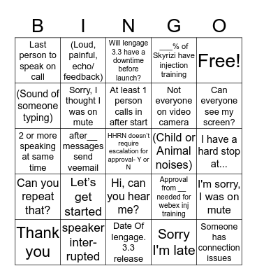 Conference Call Bingo Card