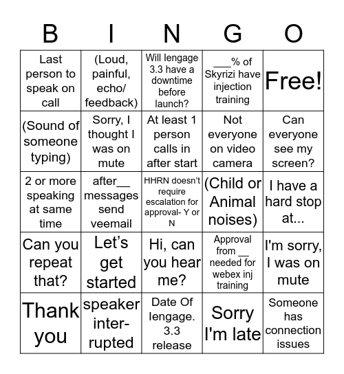 Conference Call Bingo Card