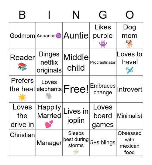 Like Me Bingo Card