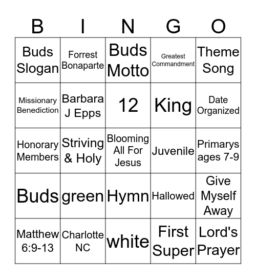 Buds of Promise Bingo Card